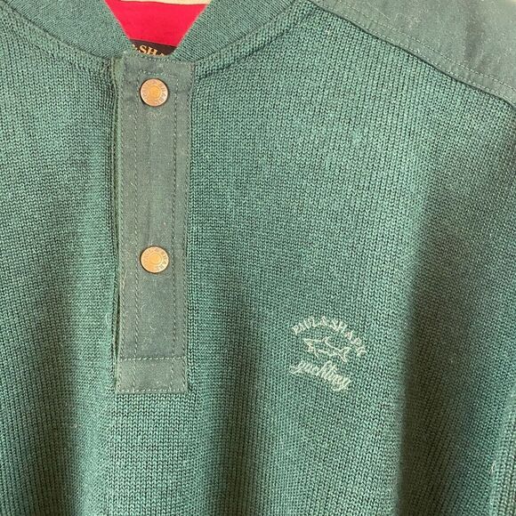 Vintage Paul & Shark Yachting Wool Knit Sweater Elbow Patch Mens size L Green - Picture 2 of 10